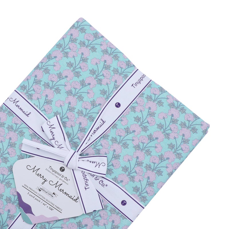 Tinyspool & Co. 100% American Cotton Fabric – 3 Yard Cut Quilting Fabric – Prewashed Preshrunk Yardage for Quilt Backing Borders Binding Sewing Crafts – Merry Mermaid No.15 – Jade Flora - Image 4