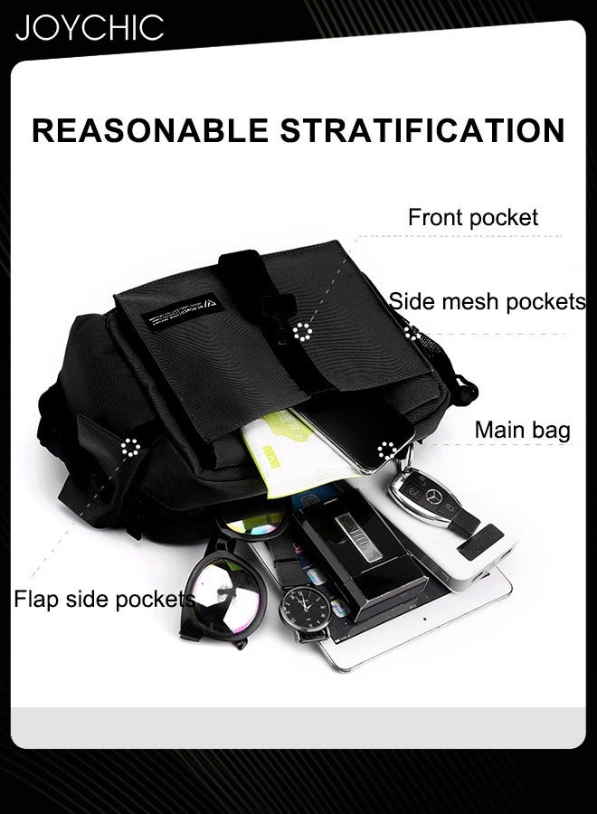 Joychic حقيبة كتف عصرية للرجال بسعة كبيرة لحقيبة السفر الخارجية، حقيبة خصر متعددة الطبقات متعددة الوظائف، حقيبة صدر عادية مع أحزمة قابلة للتعديل باللون الأسود - Image 2