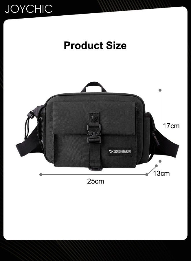 Joychic حقيبة كتف عصرية للرجال بسعة كبيرة لحقيبة السفر الخارجية، حقيبة خصر متعددة الطبقات متعددة الوظائف، حقيبة صدر عادية مع أحزمة قابلة للتعديل باللون الأسود - Image 5