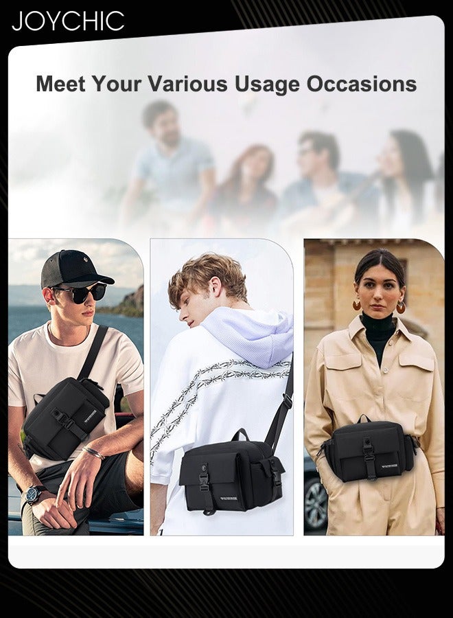 Joychic حقيبة كتف عصرية للرجال بسعة كبيرة لحقيبة السفر الخارجية، حقيبة خصر متعددة الطبقات متعددة الوظائف، حقيبة صدر عادية مع أحزمة قابلة للتعديل باللون الأسود - Image 4