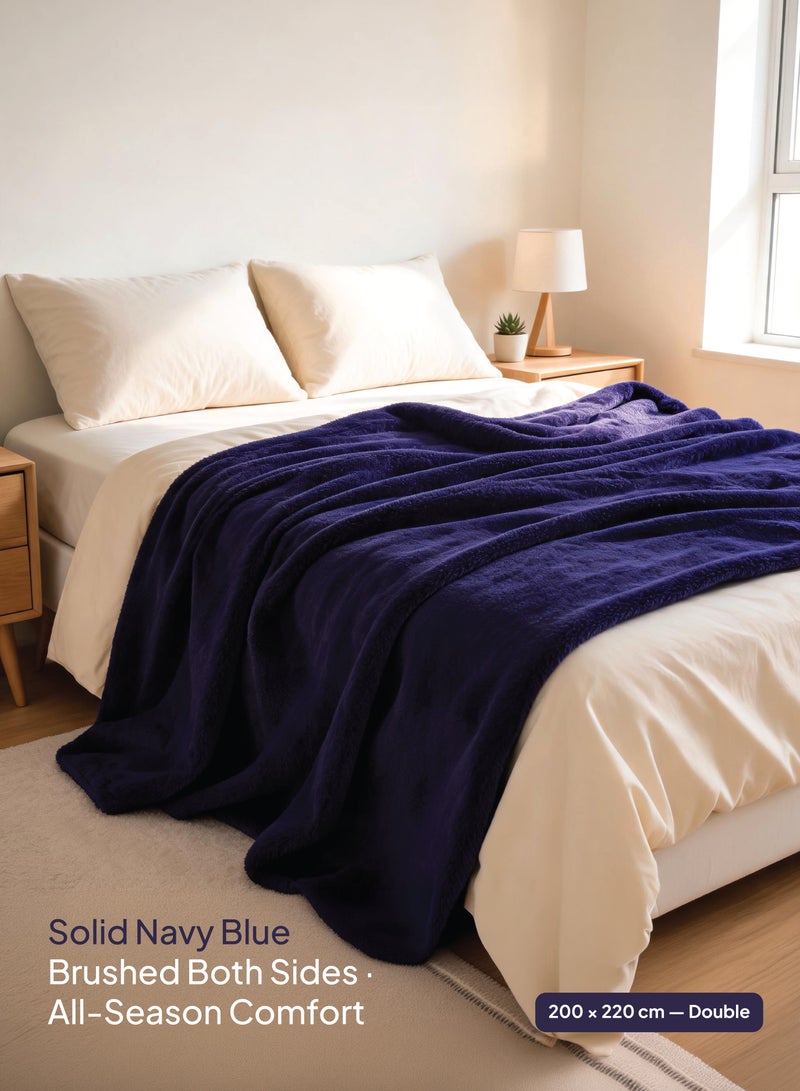 Elega Decor Flannel Blanket – Double (200x220 cm) – Solid Navy Blue | Ultra-Soft, Premium Brushed Polyester, All-Season Comfort - Image 2