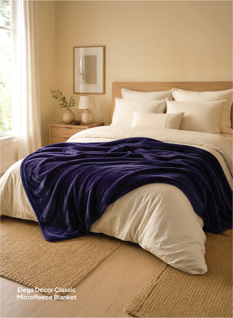Elega Decor Flannel Blanket – Double (200x220 cm) – Solid Navy Blue | Ultra-Soft, Premium Brushed Polyester, All-Season Comfort - Image 4