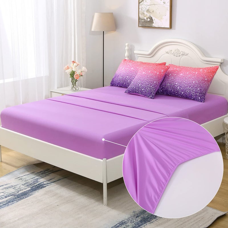 JQinHome Twin Pink Purple Comforter Set, 6 Piece Bed in A Bag 3D Colorful Bedding Set for Girls Kids (1 Comforter,2 Pillowcases,1 Flat Sheet,1 Fitted Sheet,1 Cushion Cover)(Pink Purple) - Image 5