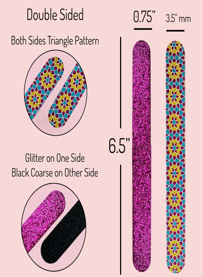 ALAZCO 20 pc ALAZCO Premium Nail Files Coarse Medium Grit Professionals & DIY Washable Emery Boards for Natural Acrylic Gel Press-On Nails Travel TSA Friendly Geometric Pattern/Black & Pink Glitters - Image 4