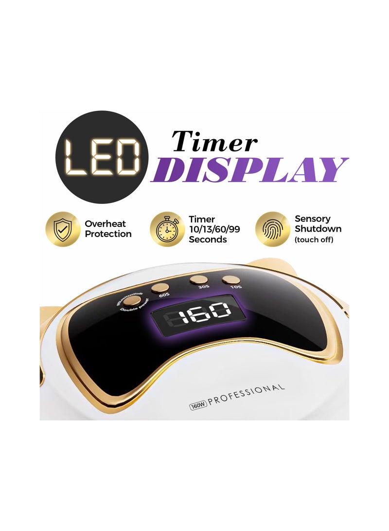 KASTWAVE UV LED Nail Lamp 160W, Professional Nail Dryer Lamp with 3 Timers and LCD Display, UV Gel Curing & Gel Polish Light with 36 LED for Salon and Home Use - Image 5