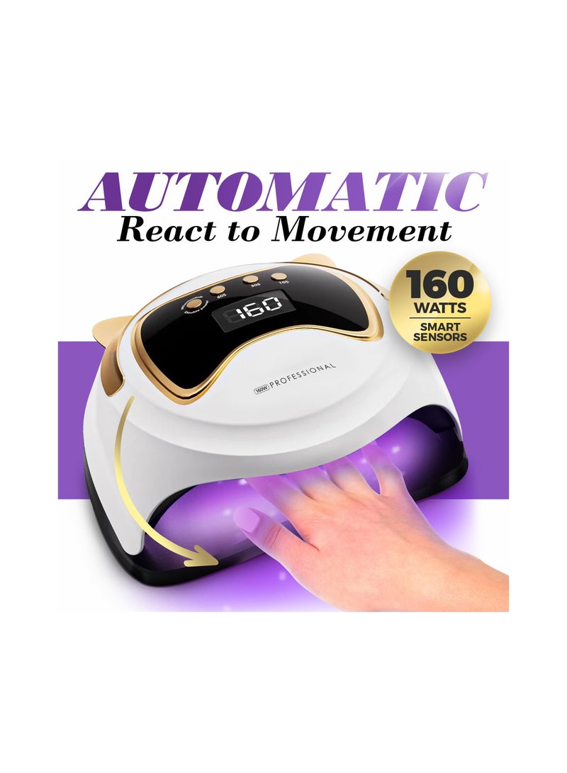 KASTWAVE UV LED Nail Lamp 160W, Professional Nail Dryer Lamp with 3 Timers and LCD Display, UV Gel Curing & Gel Polish Light with 36 LED for Salon and Home Use - Image 2