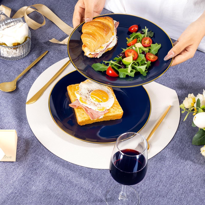 bUCLA 100PCS Blue Plastic Plates - Navy Blue Disposable with Gold Rim, Include 50 Each (10 inch Dinner & 7 inch Dessert) Plates, Ideal for Party and Hanukkah - Image 4