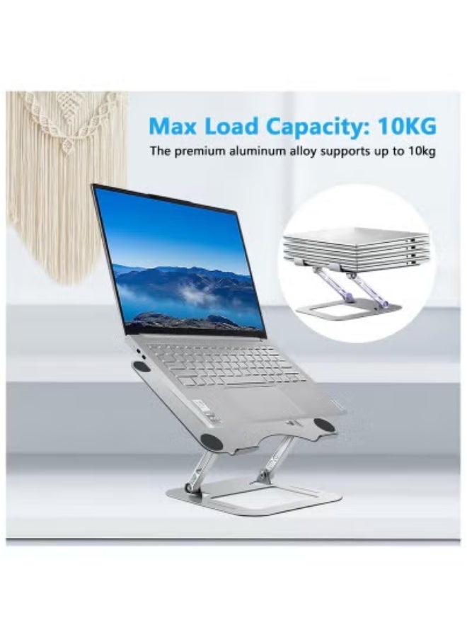 TIGER Adjustable Aluminum Laptop Stand – Foldable Ergonomic Riser for Desk Setup – Compatible with MacBook, Dell, HP, Lenovo, ASUS & More – Portable Ventilated Laptop Holder for 10 to 17 Inch Devices – Sturdy Silver Metal Stand with Heat Dissipation, Anti-Slip Silicone Base - Image 3
