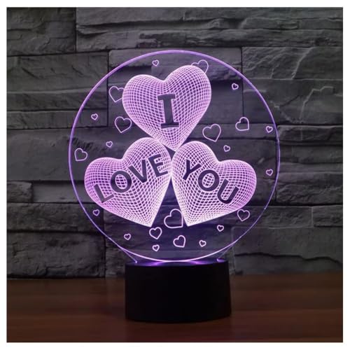 KHIZAR Colorful 3D Hologram Love Hearts Stars Lamp Night Light USB Acrylic Lights Party Favor I Love You for Boys and Girls Gifts Valentine Birthday Gifts Room Decor - Image 2