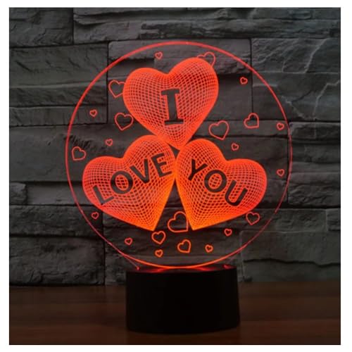 KHIZAR Colorful 3D Hologram Love Hearts Stars Lamp Night Light USB Acrylic Lights Party Favor I Love You for Boys and Girls Gifts Valentine Birthday Gifts Room Decor - Image 1