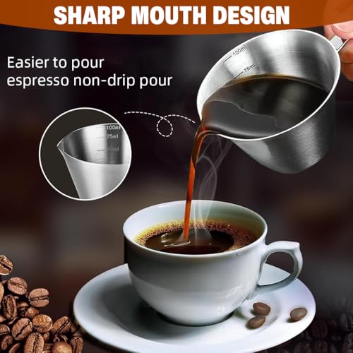 Supvox® 100ml Espresso Coffee Cup Brushed Stainless Steel Measuring Cup with Handle Dual-Way V-Nozzle Design Kitchen Measuring Cup Small Oil Pot - Image 3