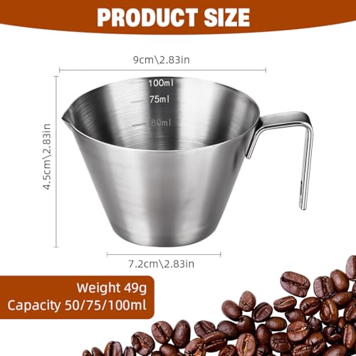 Supvox® 100ml Espresso Coffee Cup Brushed Stainless Steel Measuring Cup with Handle Dual-Way V-Nozzle Design Kitchen Measuring Cup Small Oil Pot - Image 2