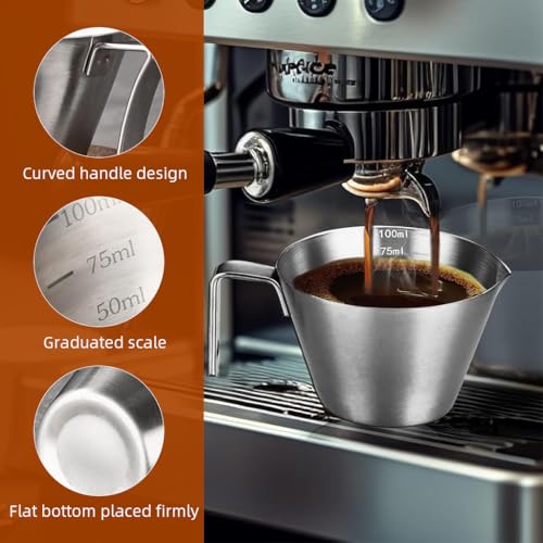 Supvox® 100ml Espresso Coffee Cup Brushed Stainless Steel Measuring Cup with Handle Dual-Way V-Nozzle Design Kitchen Measuring Cup Small Oil Pot - Image 4