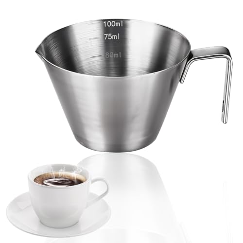 Supvox® 100ml Espresso Coffee Cup Brushed Stainless Steel Measuring Cup with Handle Dual-Way V-Nozzle Design Kitchen Measuring Cup Small Oil Pot - Image 1