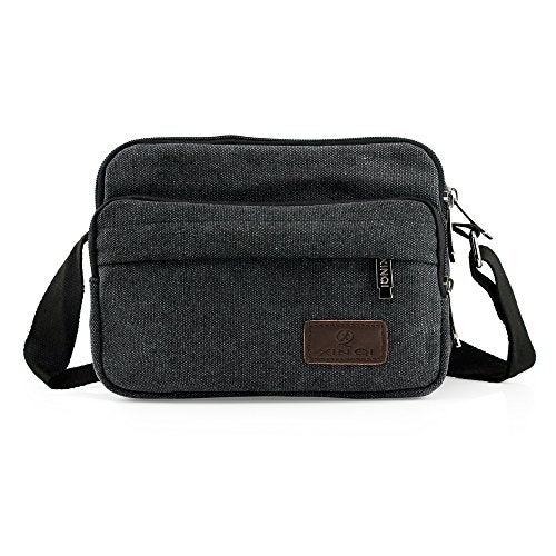 GEARONIC TM Men Vintage Crossbody Canvas Messenger Shoulder Bag Hiking Military Travel Satchel - Black - Image 3
