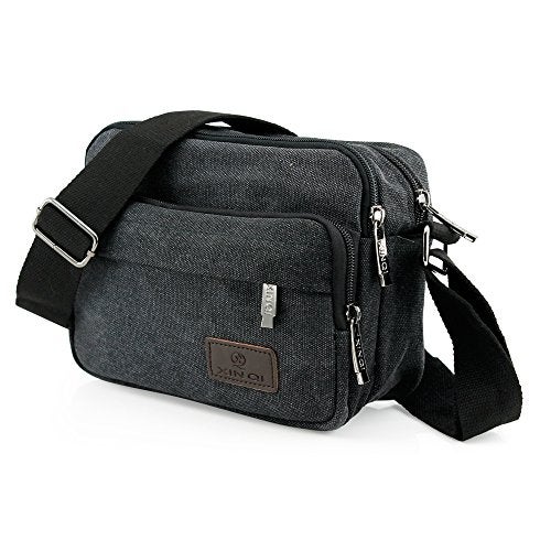 GEARONIC TM Men Vintage Crossbody Canvas Messenger Shoulder Bag Hiking Military Travel Satchel - Black - Image 1