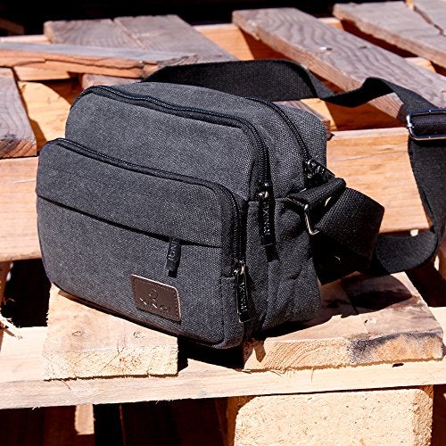 GEARONIC TM Men Vintage Crossbody Canvas Messenger Shoulder Bag Hiking Military Travel Satchel - Black - Image 2