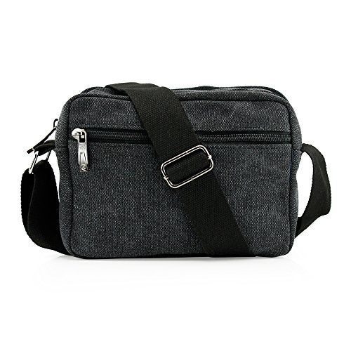 GEARONIC TM Men Vintage Crossbody Canvas Messenger Shoulder Bag Hiking Military Travel Satchel - Black - Image 4
