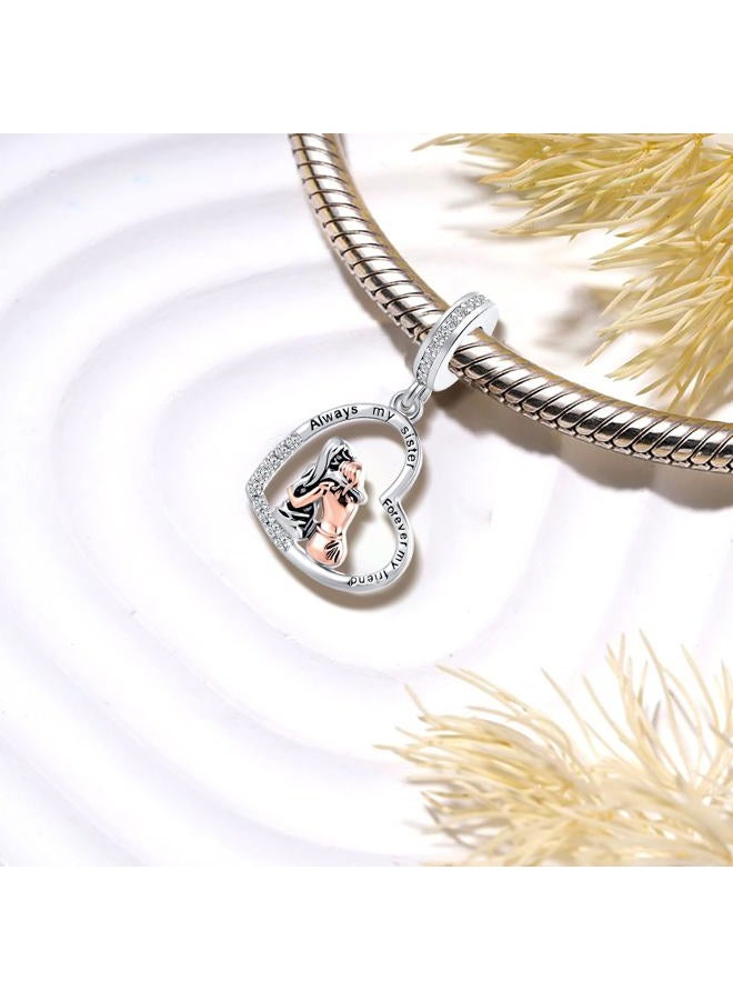 QeenseKc Sister Heart Pendant Charm for Pandora Braceelt Engraved Always My Sister Forever My Friend - Image 2