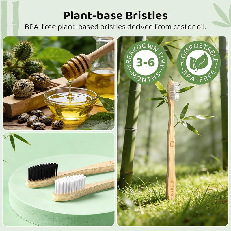 NUDUKO Bamboo Toothbrushes Travel Toothbrush 10 Pack - BPA Free Plant-Based Soft Bristle Toothbrush, Eco-Friendly, Natural Wooden Tooth Brush, Biodegradable Soft Toothbrushes for Adults - Image 4