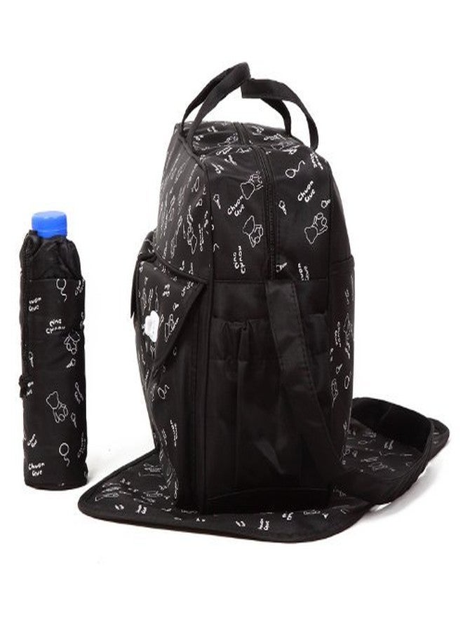 Babies Bloom Bear Design Diaper Bag for Mom and Baby, Black, 3 Pieces - Image 2