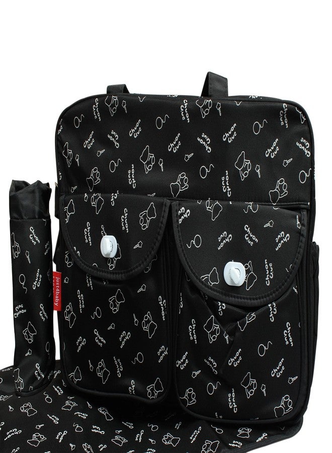 Babies Bloom Bear Design Diaper Bag for Mom and Baby, Black, 3 Pieces - Image 1