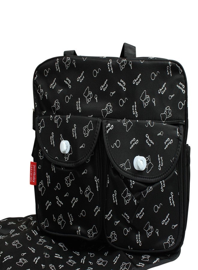 Babies Bloom Bear Design Diaper Bag for Mom and Baby, Black, 3 Pieces - Image 5