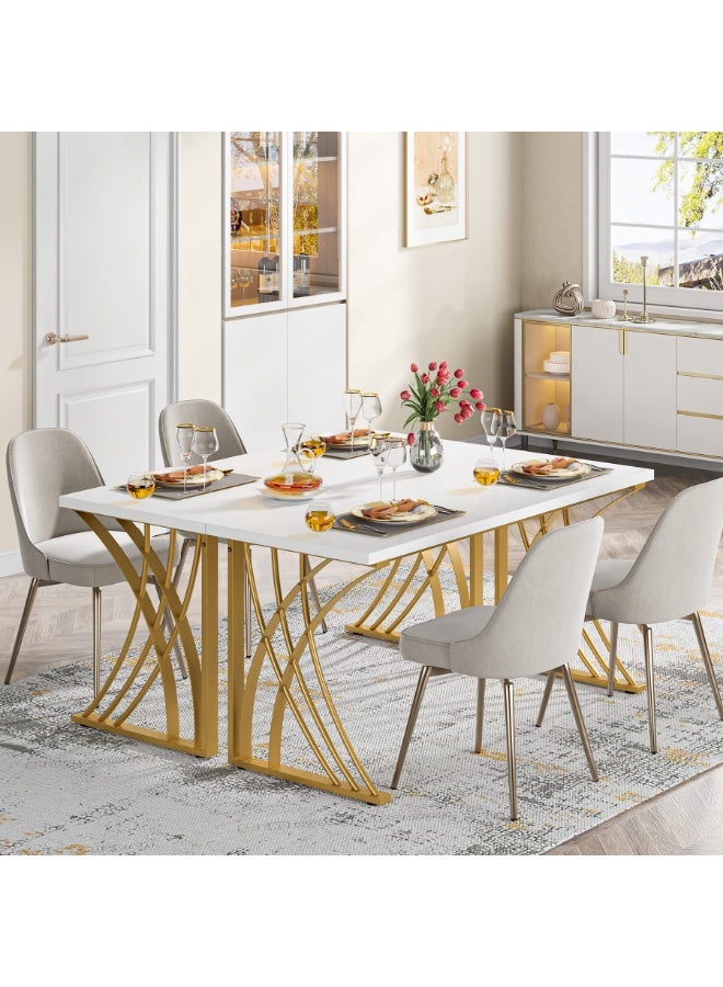 Tribesigns 140CM Large Modern Computer Desk, White & Gold Luxury Laptop PC Student Table, Makeup Vanity Table with Thick Frame & Strong Legs, Sturdy Writing Workstation for Home & Office - Image 3