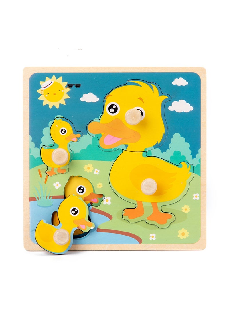 لعبة أحجية الصور المقطوعة الخشبية على شكل بطة صفراء صغيرة مقاس 15 سم للأطفال من عمر 1 إلى 3 سنوات مع مقبض، لعبة تعليمية لتنمية المهارات الحركية الدقيقة للأطفال الصغار، لعبة أحجية الصور المقطوعة من مونتيسوري، هدية مثالية للأولاد والبنات من عمر 1 إلى 2 إلى 3 سنوات - Image 1