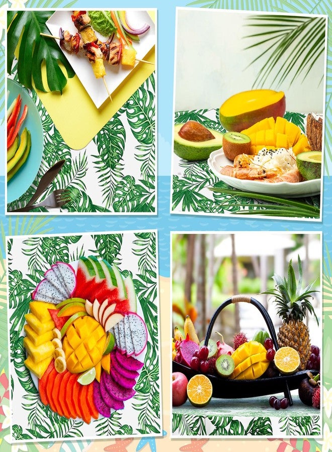 Oudain Hawaiian Tablecloth 84 Inch Safari Aloha Luau Tropical Round Table Cloth Plastic Disposable Palm Summer Green Jungle Leaves Table Cover for Beach Birthday Party Favors(Classic Style,6 Pcs) - Image 4