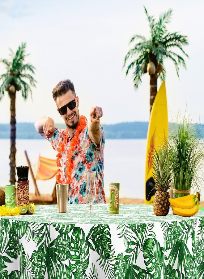 Oudain Hawaiian Tablecloth 84 Inch Safari Aloha Luau Tropical Round Table Cloth Plastic Disposable Palm Summer Green Jungle Leaves Table Cover for Beach Birthday Party Favors(Classic Style,6 Pcs) - Image 5