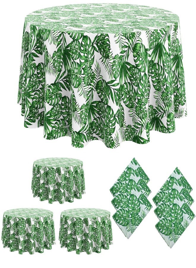 Oudain Hawaiian Tablecloth 84 Inch Safari Aloha Luau Tropical Round Table Cloth Plastic Disposable Palm Summer Green Jungle Leaves Table Cover for Beach Birthday Party Favors(Classic Style,6 Pcs) - Image 1
