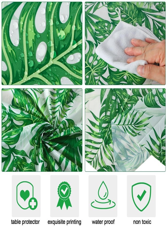 Oudain Hawaiian Tablecloth 84 Inch Safari Aloha Luau Tropical Round Table Cloth Plastic Disposable Palm Summer Green Jungle Leaves Table Cover for Beach Birthday Party Favors(Classic Style,6 Pcs) - Image 3