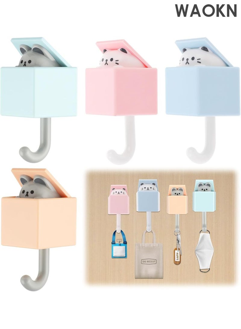 WAOKN 4-Pack Adhesive Cat & Mouse Wall Hooks - Cute Animal Shaped Coat Hooks for Keys, Hats, Scarves, Bags - Strong Sticky Backing No Drill Needed - Pet Lover Home Decor for Bedroom, Bathroom, Entryway - Image 1