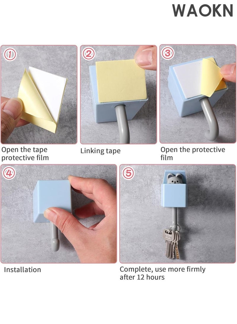 WAOKN 4-Pack Adhesive Cat & Mouse Wall Hooks - Cute Animal Shaped Coat Hooks for Keys, Hats, Scarves, Bags - Strong Sticky Backing No Drill Needed - Pet Lover Home Decor for Bedroom, Bathroom, Entryway - Image 3