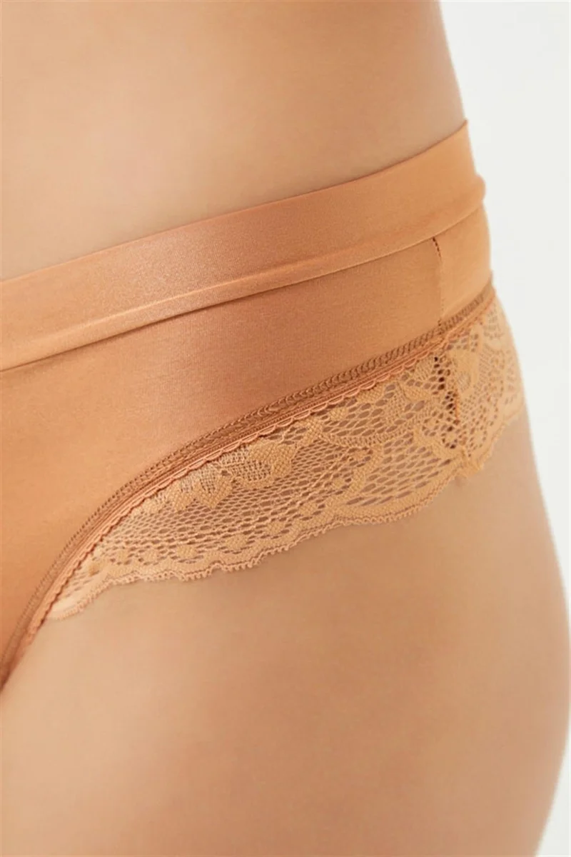 COTTONHILL Lace Detailed Micro Satin Women's Thong Panties 5 Pack