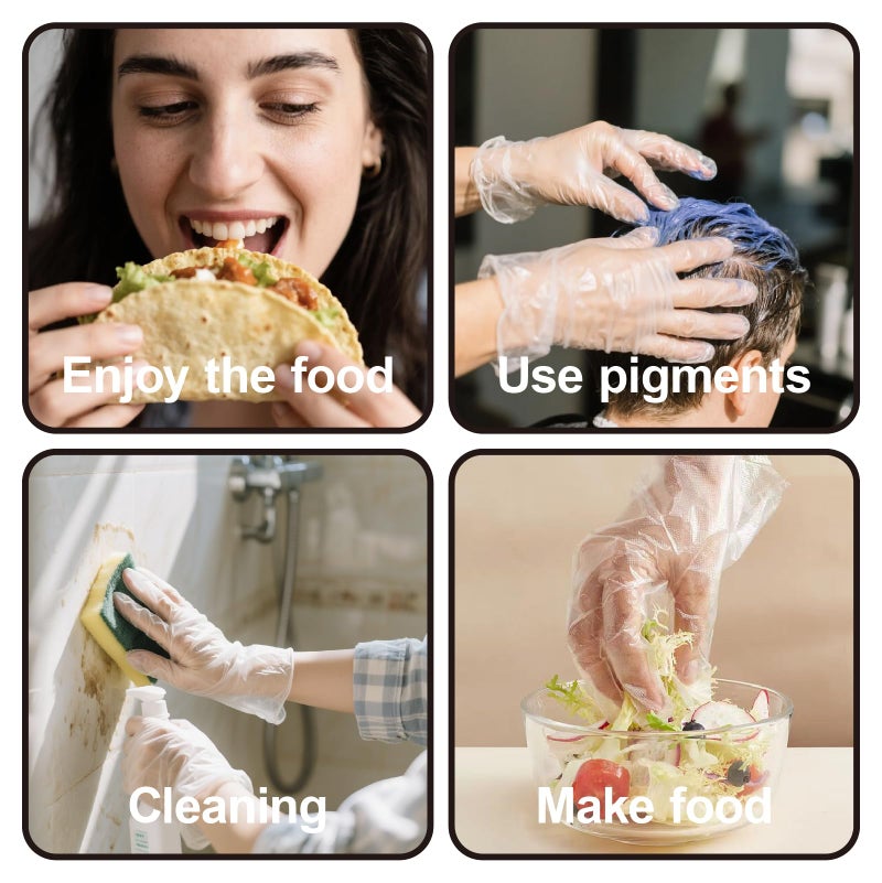 MISSJOJIAY 400 PCS Disposable Plastic Gloves Cleaning Gloves Household Food Safe, Latex-Free, Powder-Free, One Size Fits Most for Cooking, Food Service, Cleaning, Food Handling, Clear Disposable Food Prep Gloves - Image 3
