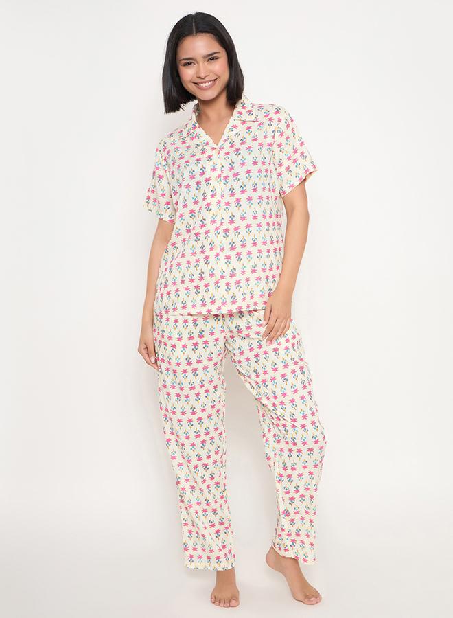 Clovia All-Over Print Button Down Shirt and Pyjama Set - Image 2