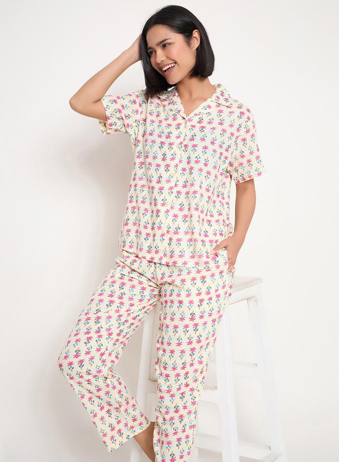 Clovia All-Over Print Button Down Shirt and Pyjama Set - Image 1
