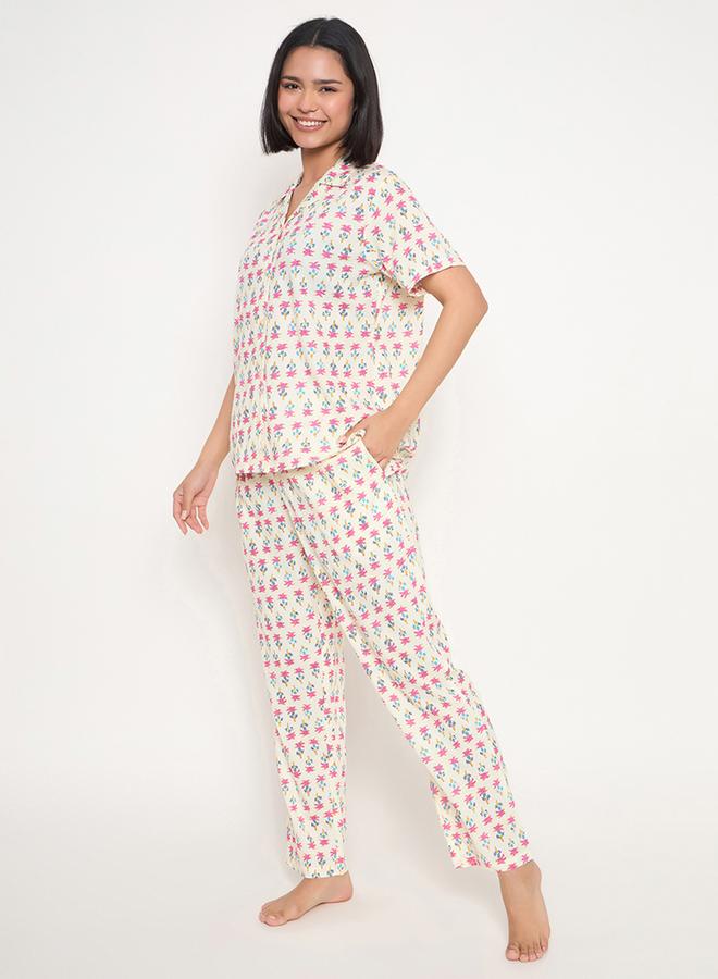 Clovia All-Over Print Button Down Shirt and Pyjama Set - Image 4