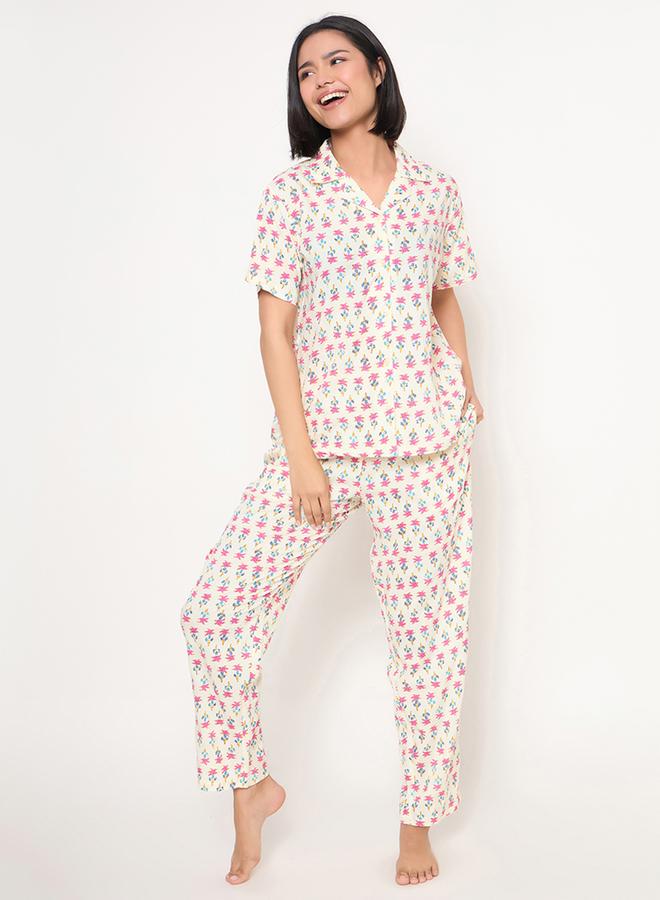 Clovia All-Over Print Button Down Shirt and Pyjama Set - Image 3