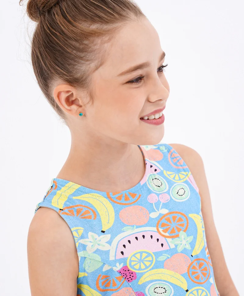Primo Gino Primo Gino All Over Fruit Printed Frock - Blue