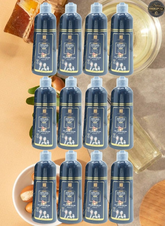 BonJour 12 Pieces Argan Speedy Hair Color Shampoo Natural Black Only 8 Min - Image 1