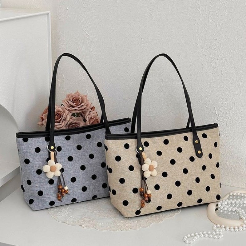 2026 Summer Polka Dot Tote Bag Women Large Capacity Casual Travel Shoulder Crossbody Handbag - Image 1