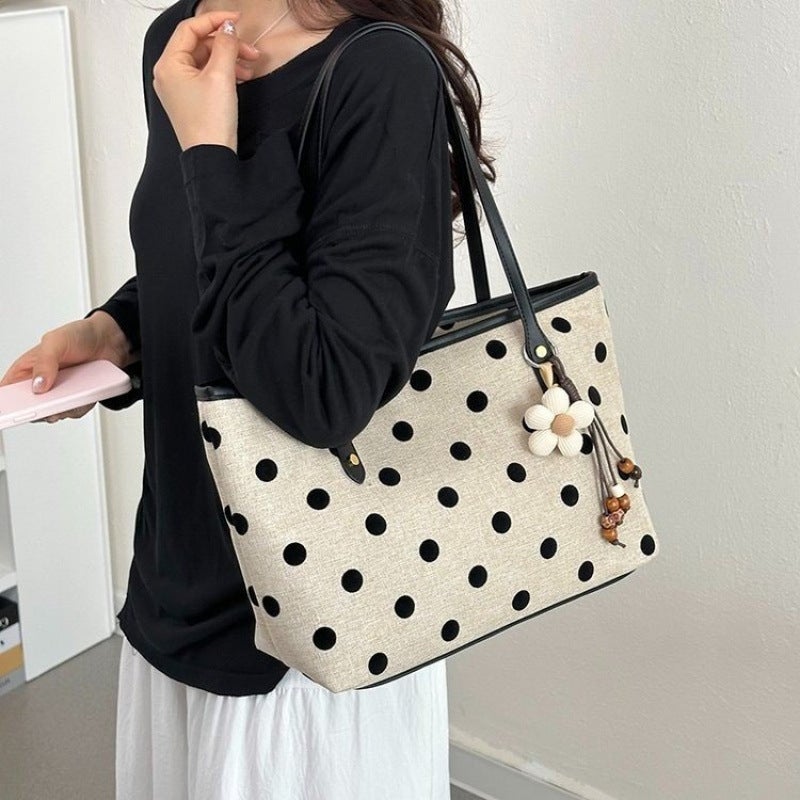 2026 Summer Polka Dot Tote Bag Women Large Capacity Casual Travel Shoulder Crossbody Handbag - Image 4