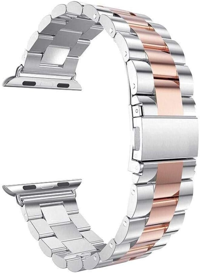 iWatch Band Women Men Stainless Steel Metal Band Strap for Apple Watch Series 4 Series 3, Series 2, Series 1, 42mm Silver/Rose Gold