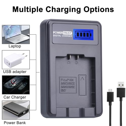 PowerTrust 2 Pack CGA-S006 CGR S006 S006E S006A S006 DMW-BMA7 DMW BMA7 Battery + LCD USB Charger for Panasonic DMC FZ7 FZ8 FZ18 FZ28 FZ30 FZ35 - Image 2