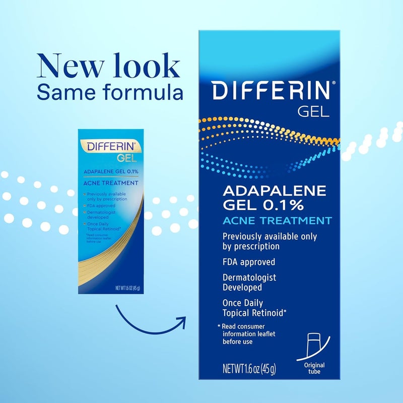 Differin Acne Treatment Gel, 180 Day Supply, Retinoid Treatment for Face with 0.1% Adapalene, Gentle Skin Care for Acne Prone Sensitive Skin, 45g Tube, Pack of 2 (Packaging May Vary) - Image 2