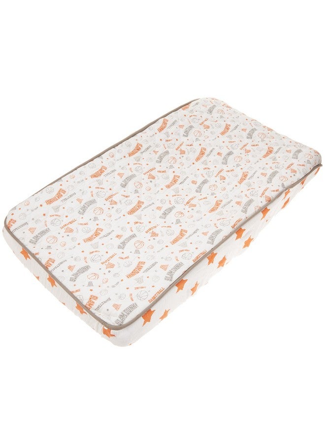 Bacati Basketball Orange/Grey Muslin Quilted Changing Pad Cover - Image 1
