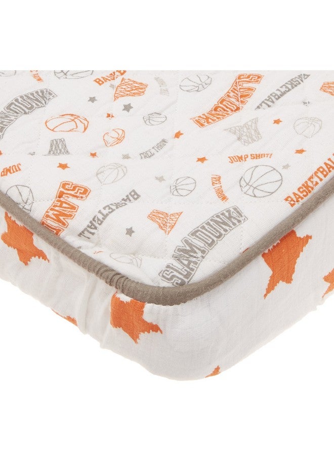 Bacati Basketball Orange/Grey Muslin Quilted Changing Pad Cover - Image 3